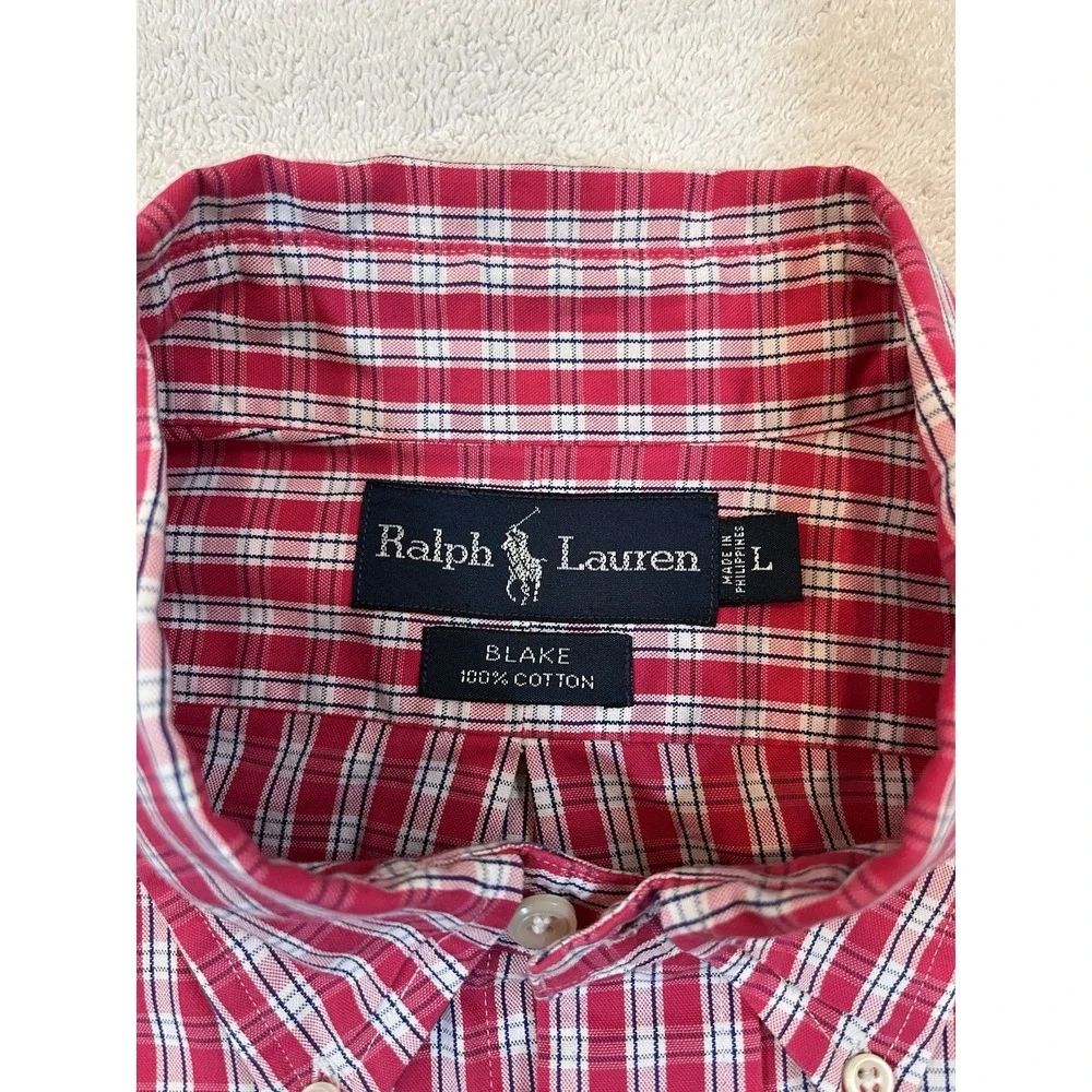 Polo Ralph Lauren Blake Mens Large Pink Plaid Navy Pony Button Down‎ Oxford